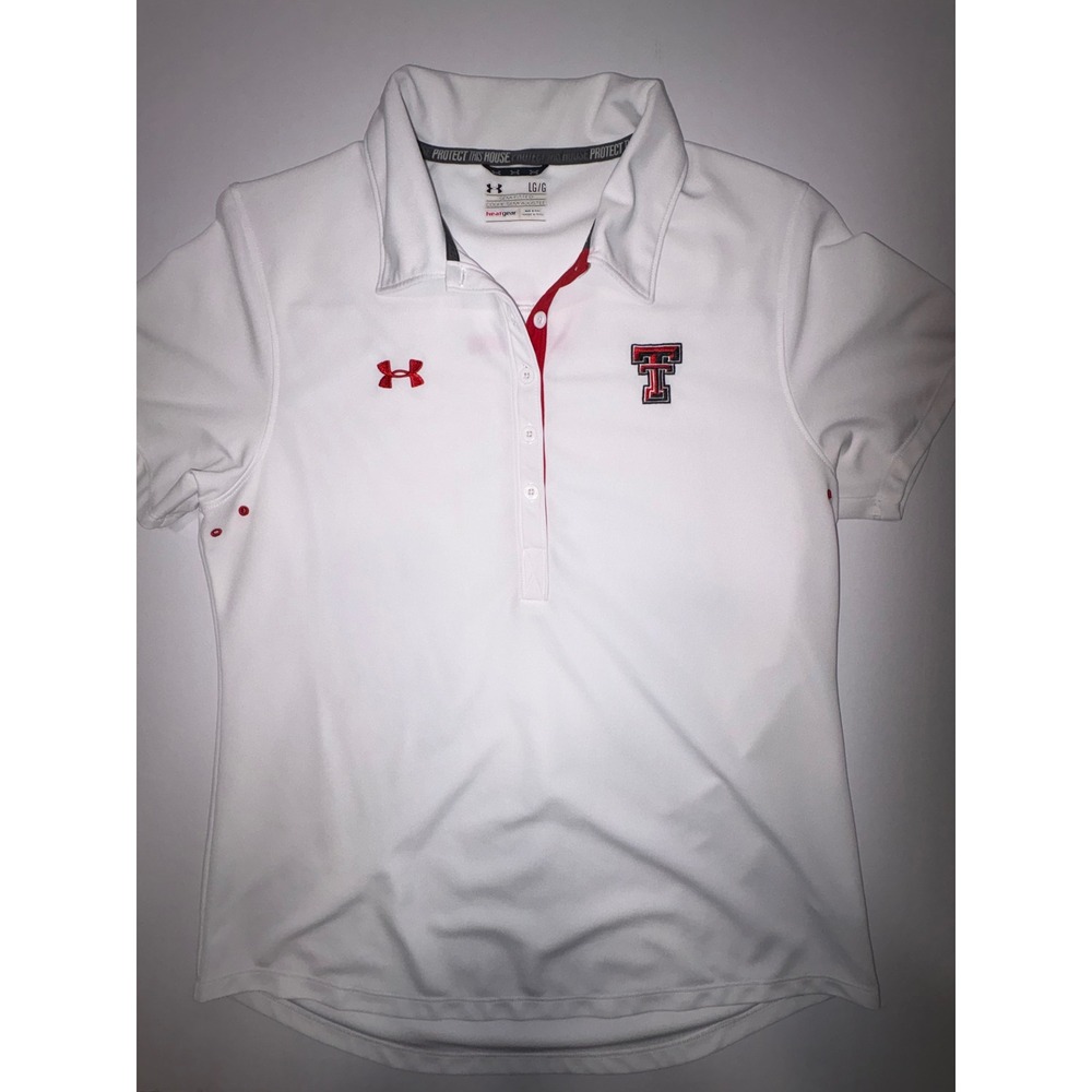 Under Armour Texas Tech Red Raiders Womens Large White Polo Shirt Heatgear
